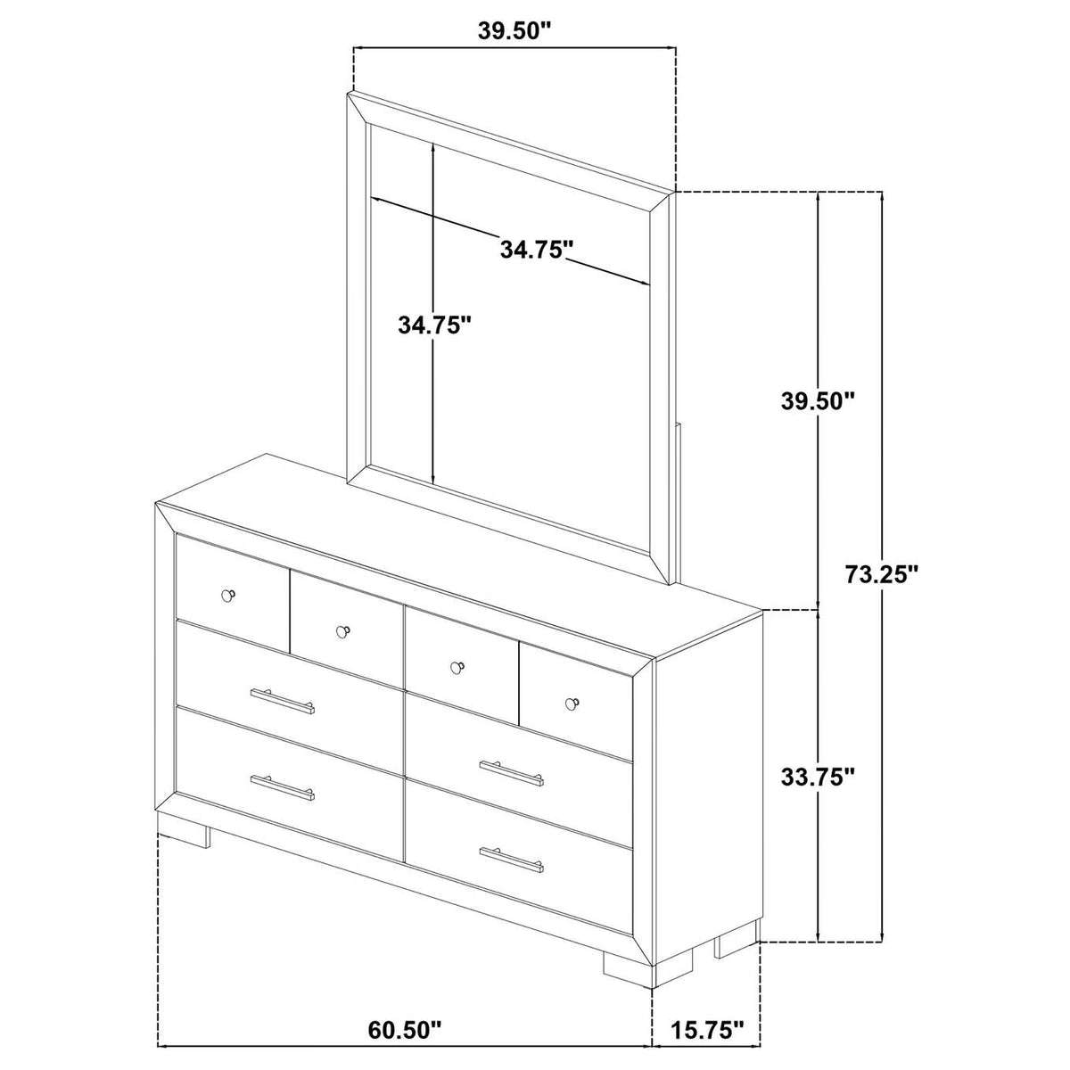 223113M Arielle 6-drawer Bedroom Dresser with Mirror Light Oak