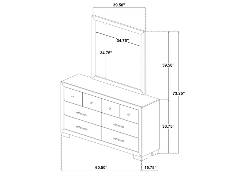 223113M Arielle 6-drawer Bedroom Dresser with Mirror Light Oak