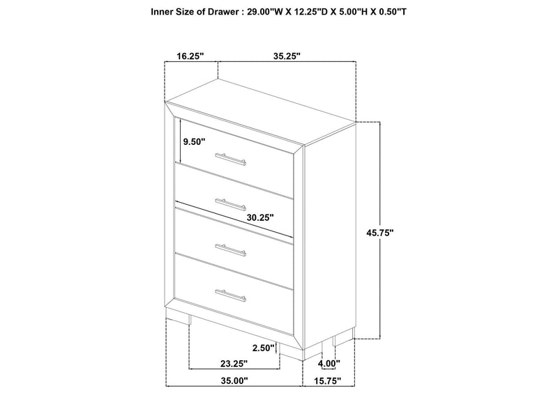 223115 Arielle 4-drawer Bedroom Chest of Drawers Light Oak