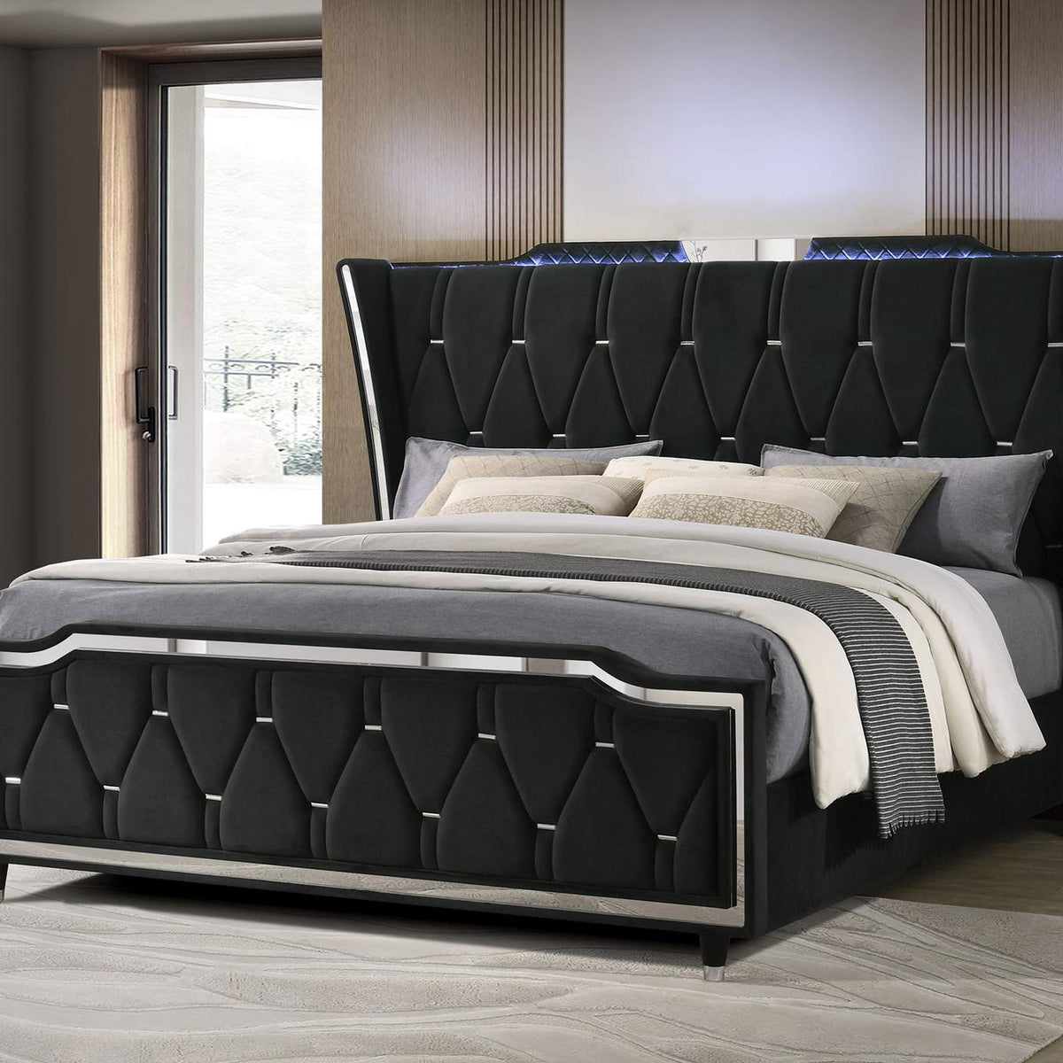 223161KE Lorient Eastern King LED Upholstered Bed Black