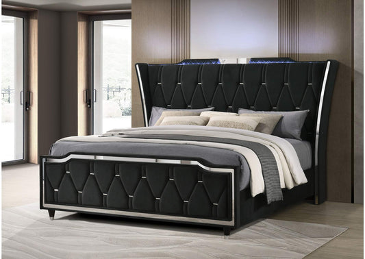 223161KE Lorient Eastern King LED Upholstered Bed Black