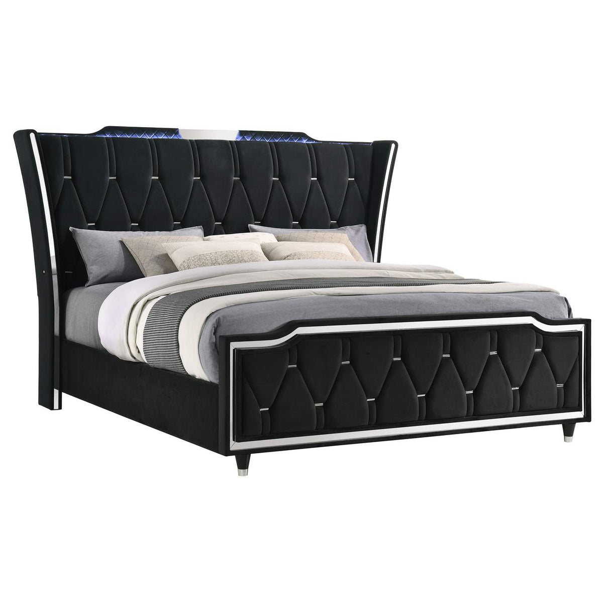 223161KE Lorient Eastern King LED Upholstered Bed Black