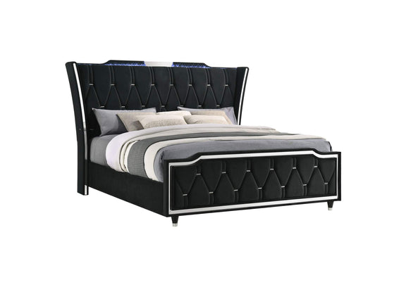 223161KE Lorient Eastern King LED Upholstered Bed Black