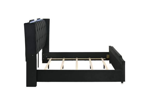 223161KE Lorient Eastern King LED Upholstered Bed Black
