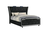 223161Q Lorient Queen LED Upholstered Wingback Bed Black