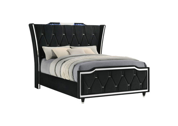223161Q Lorient Queen LED Upholstered Wingback Bed Black
