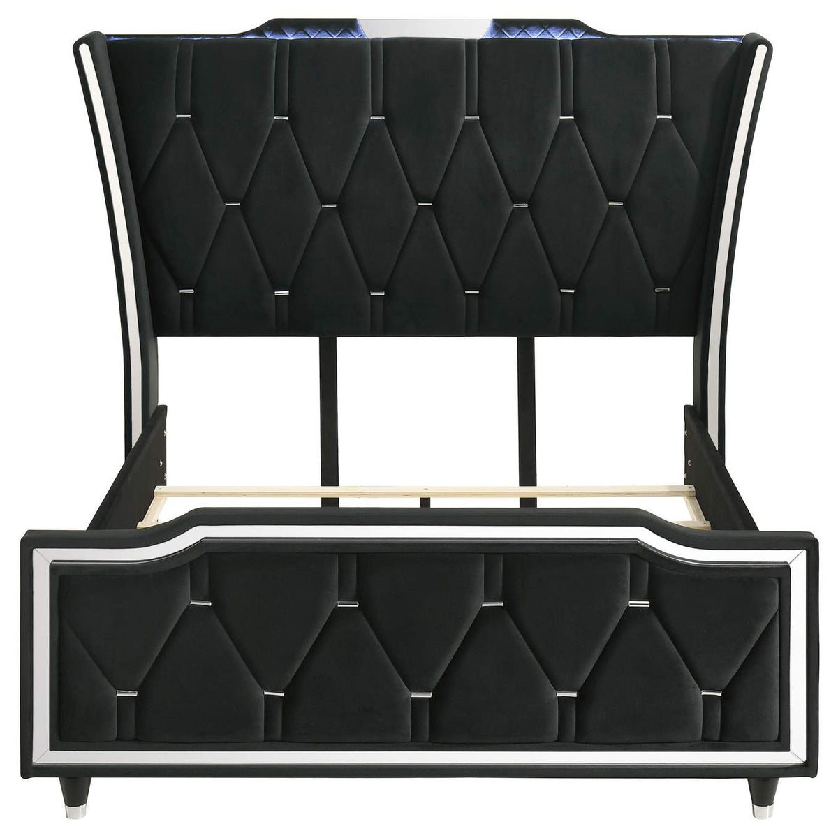 223161Q Lorient Queen LED Upholstered Wingback Bed Black