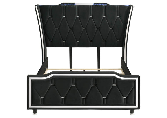 223161Q Lorient Queen LED Upholstered Wingback Bed Black