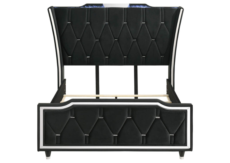 223161Q Lorient Queen LED Upholstered Wingback Bed Black