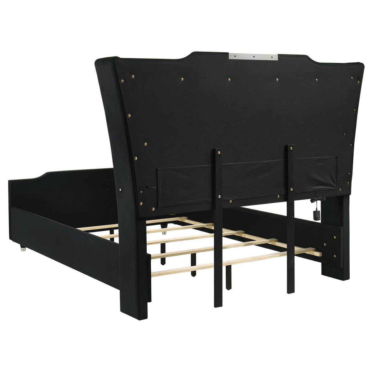 223161Q Lorient Queen LED Upholstered Wingback Bed Black