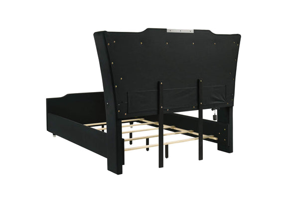 223161Q Lorient Queen LED Upholstered Wingback Bed Black