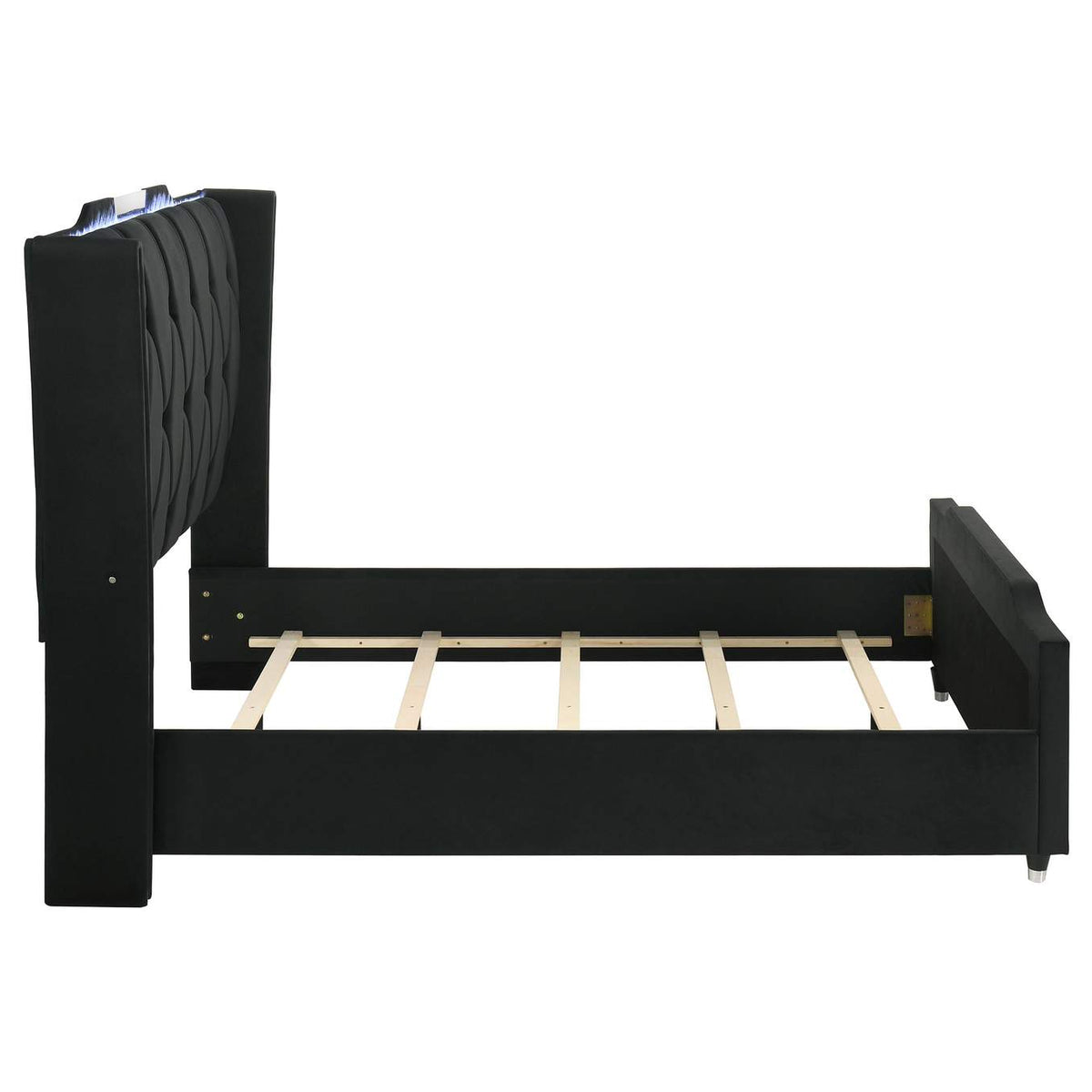 223161Q Lorient Queen LED Upholstered Wingback Bed Black