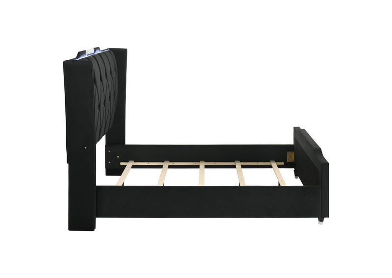 223161Q Lorient Queen LED Upholstered Wingback Bed Black