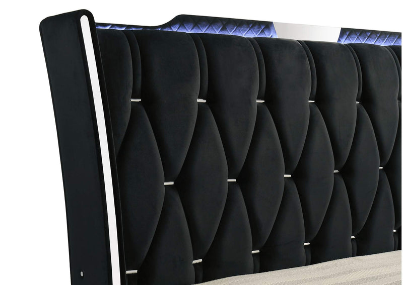 223161Q Lorient Queen LED Upholstered Wingback Bed Black