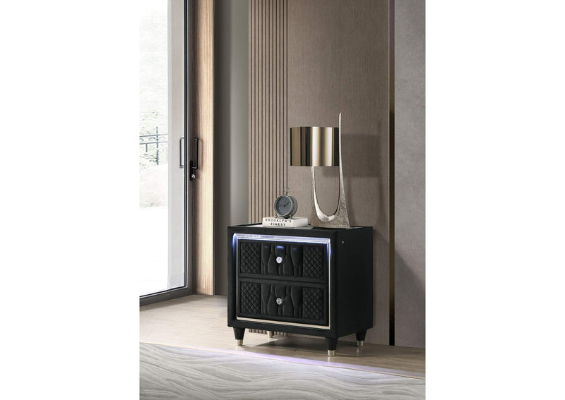 223162 Lorient 2-drawer LED Nightstand with USB Black