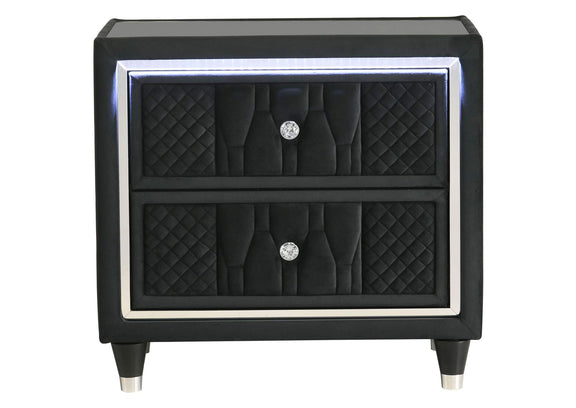 223162 Lorient 2-drawer LED Nightstand with USB Black