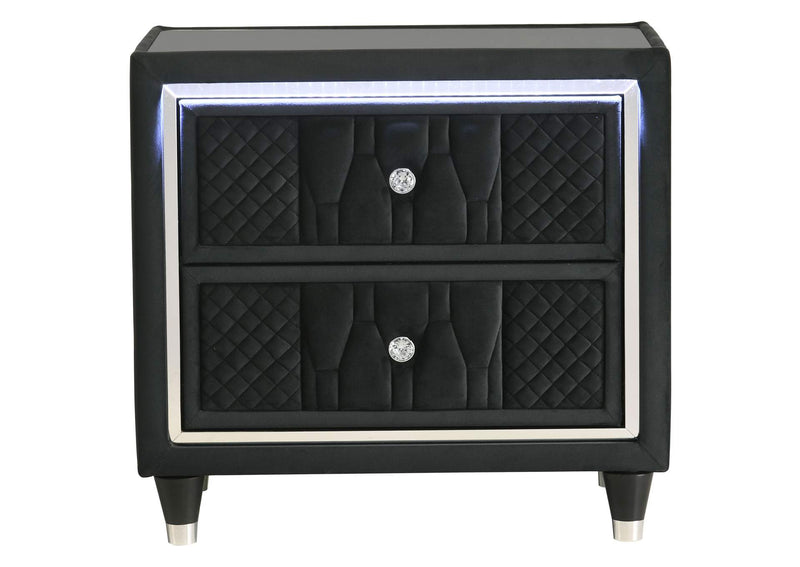 223162 Lorient 2-drawer LED Nightstand with USB Black