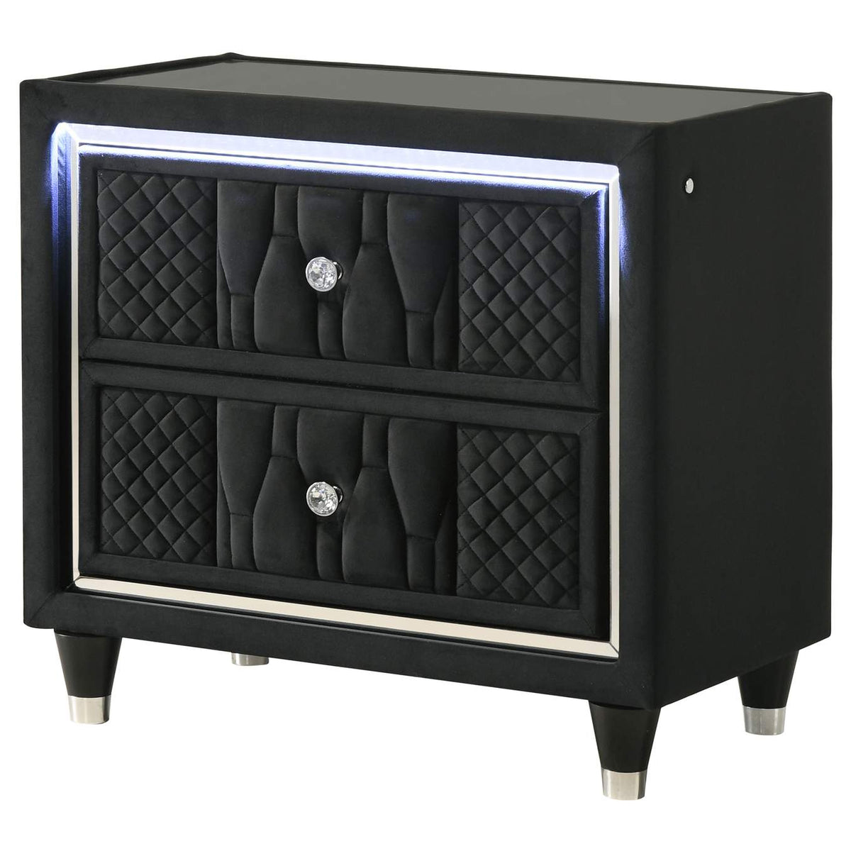 223162 Lorient 2-drawer LED Nightstand with USB Black