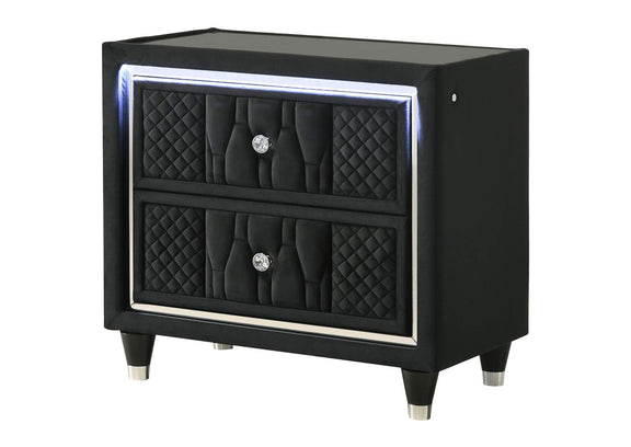 223162 Lorient 2-drawer LED Nightstand with USB Black