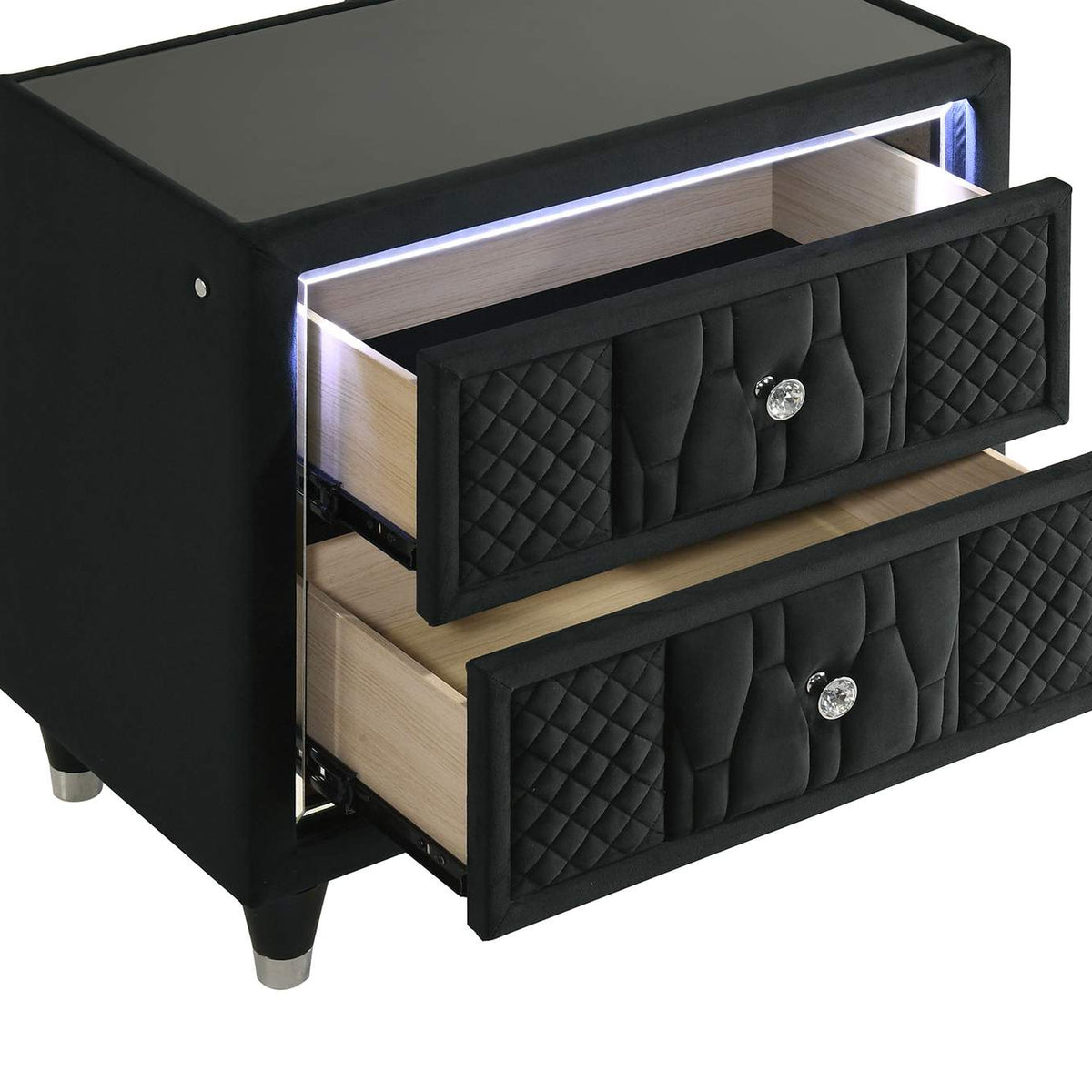 223162 Lorient 2-drawer LED Nightstand with USB Black