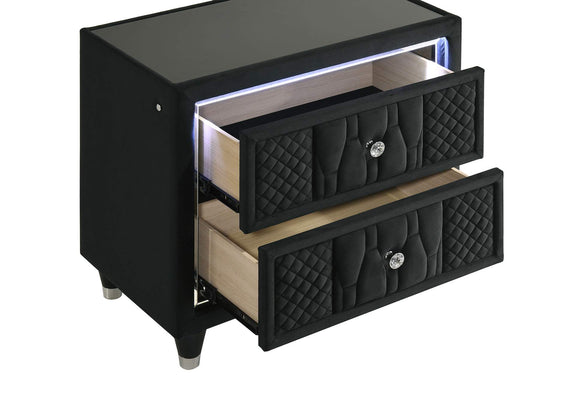 223162 Lorient 2-drawer LED Nightstand with USB Black