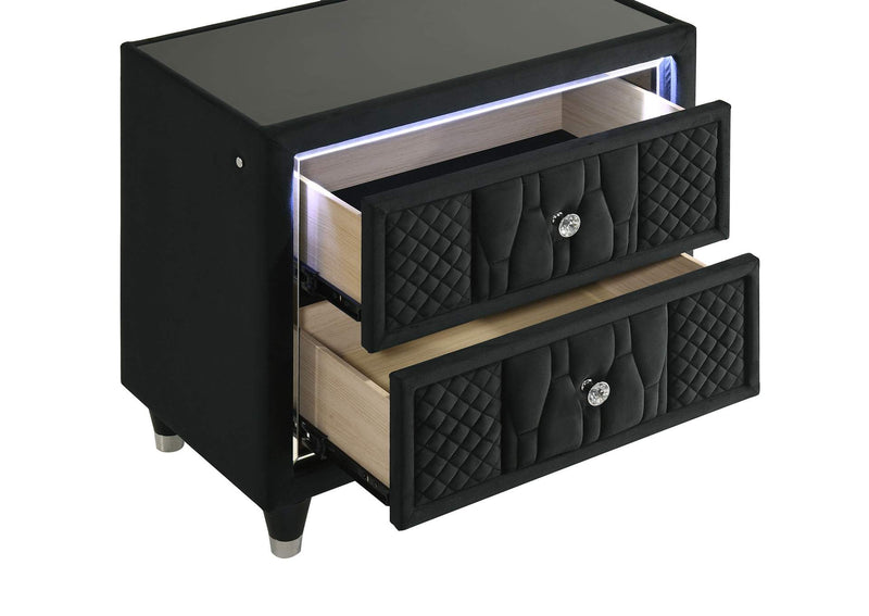 223162 Lorient 2-drawer LED Nightstand with USB Black