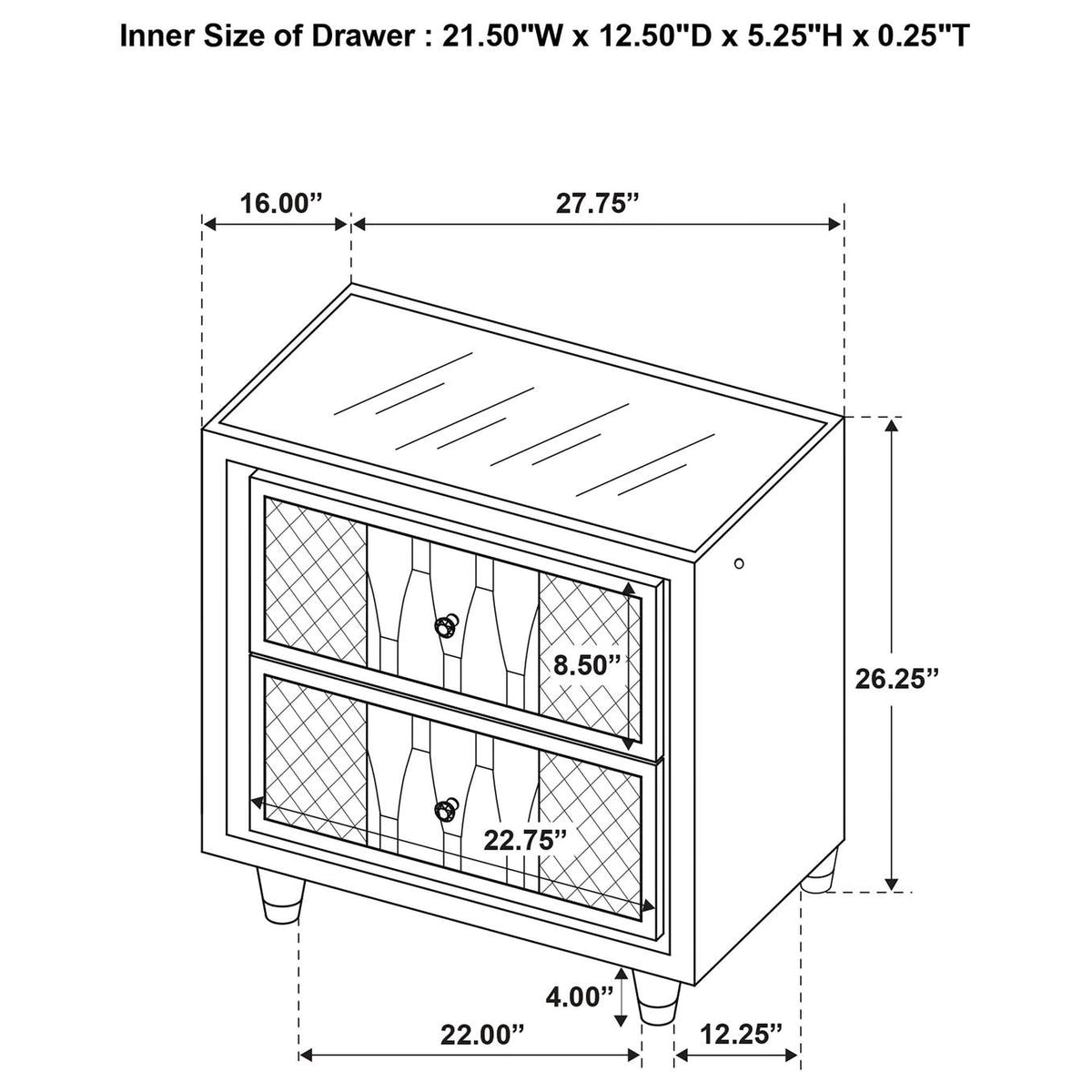 223162 Lorient 2-drawer LED Nightstand with USB Black