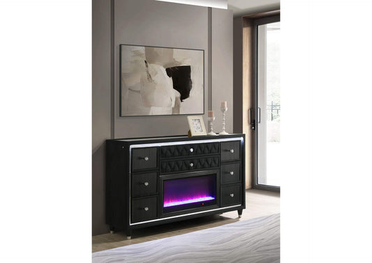 223163FB Lorient 8-drawer LED Bedroom Flame Box Dresser Black