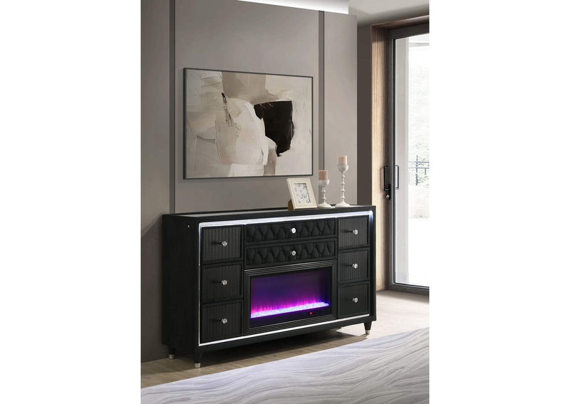 223163FB Lorient 8-drawer LED Bedroom Flame Box Dresser Black