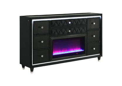 223163FB Lorient 8-drawer LED Bedroom Flame Box Dresser Black