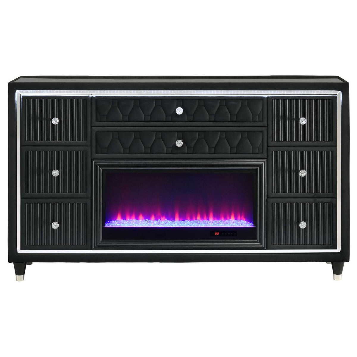 223163FB Lorient 8-drawer LED Bedroom Flame Box Dresser Black