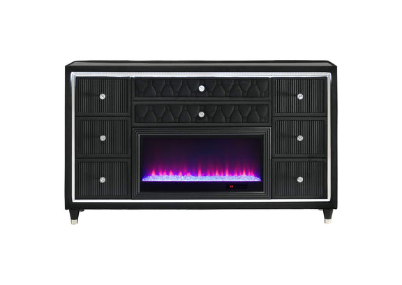 223163FB Lorient 8-drawer LED Bedroom Flame Box Dresser Black