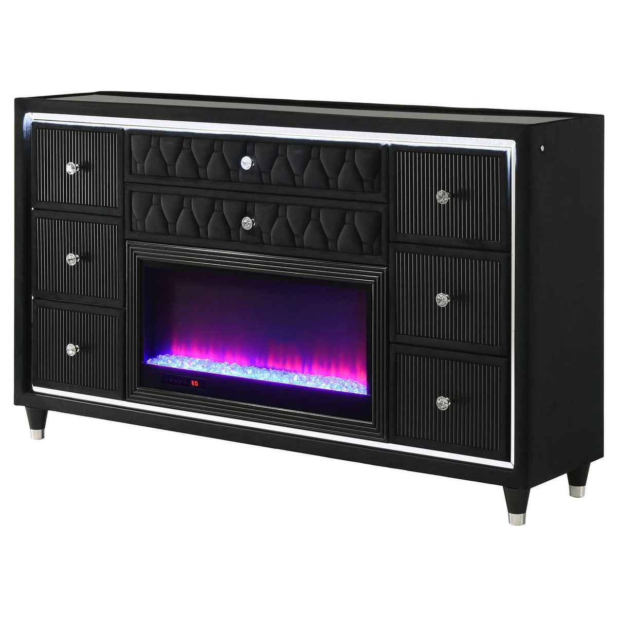 223163FB Lorient 8-drawer LED Bedroom Flame Box Dresser Black