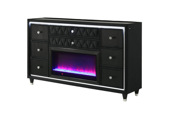 223163FB Lorient 8-drawer LED Bedroom Flame Box Dresser Black