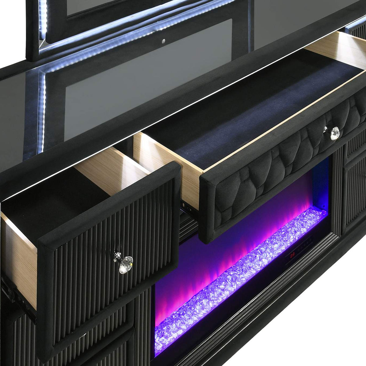 223163FB Lorient 8-drawer LED Bedroom Flame Box Dresser Black