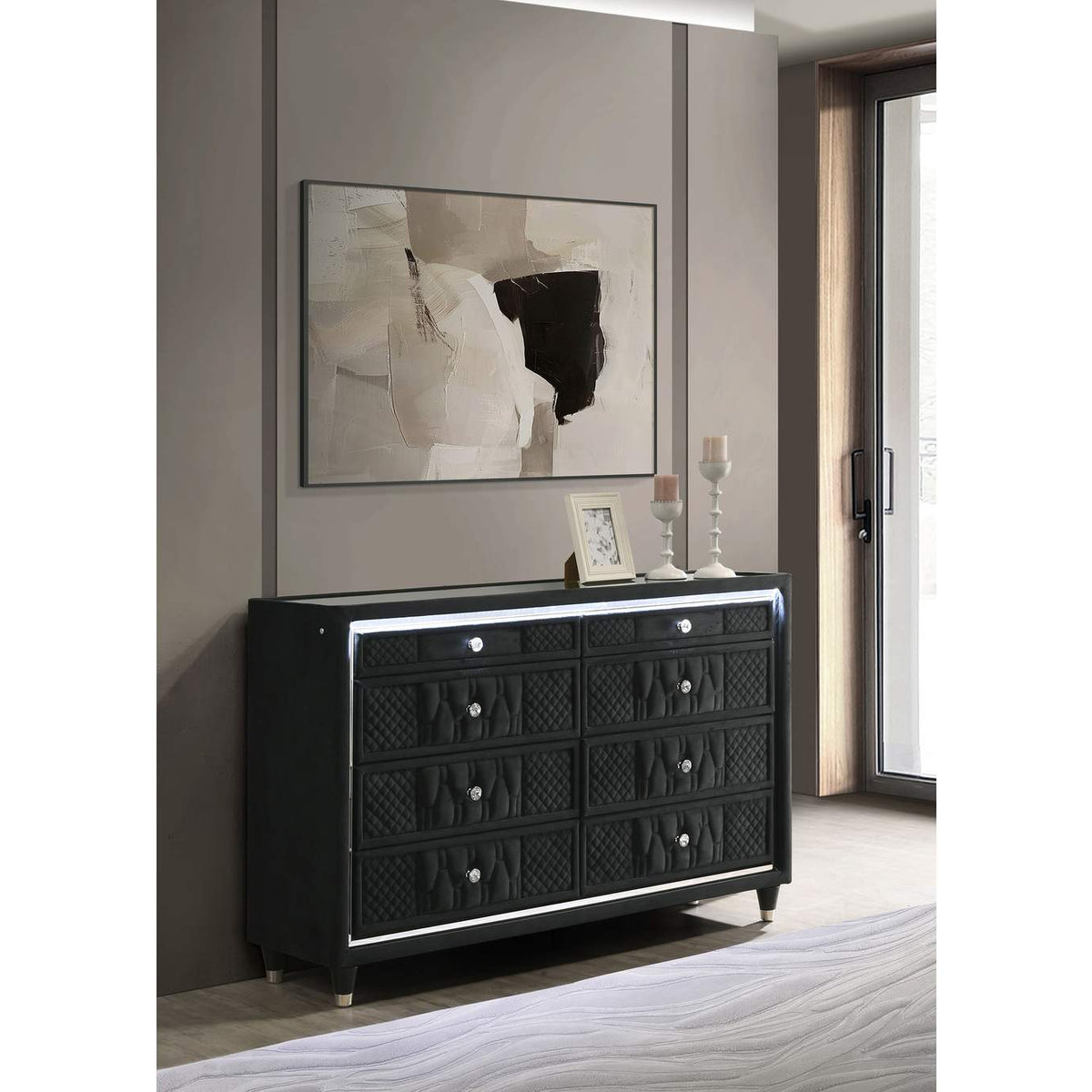 223163 Lorient 8-drawer LED Bedroom Dresser Cabinet Black