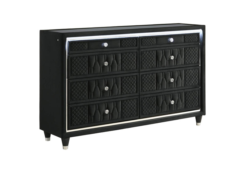 223163 Lorient 8-drawer LED Bedroom Dresser Cabinet Black