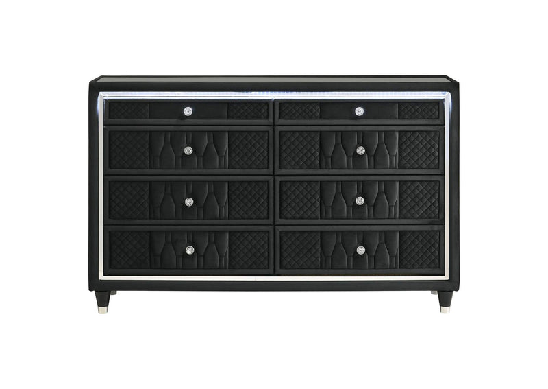 223163 Lorient 8-drawer LED Bedroom Dresser Cabinet Black