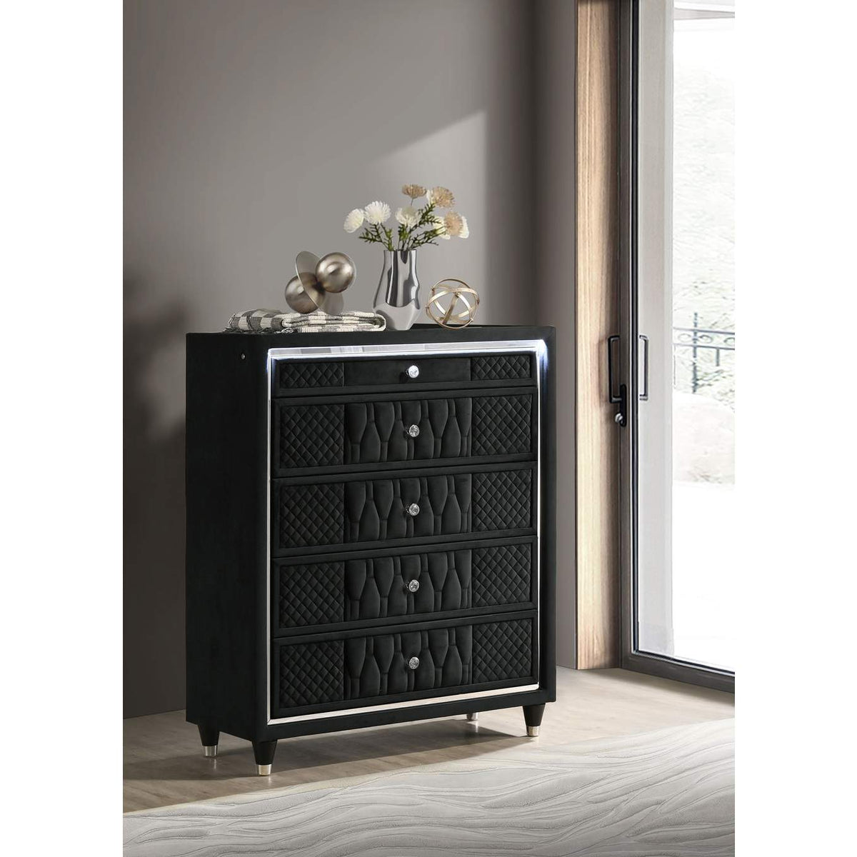 223165 Lorient 5-drawer LED Chest of Drawers Black