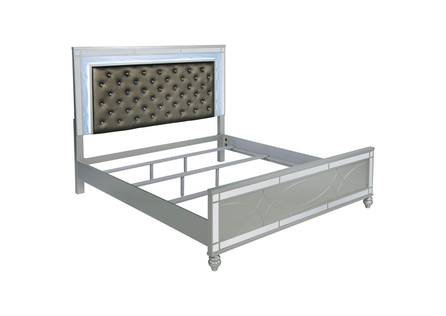 Gunnison Wood Eastern King LED Panel Bed Silver Metallic