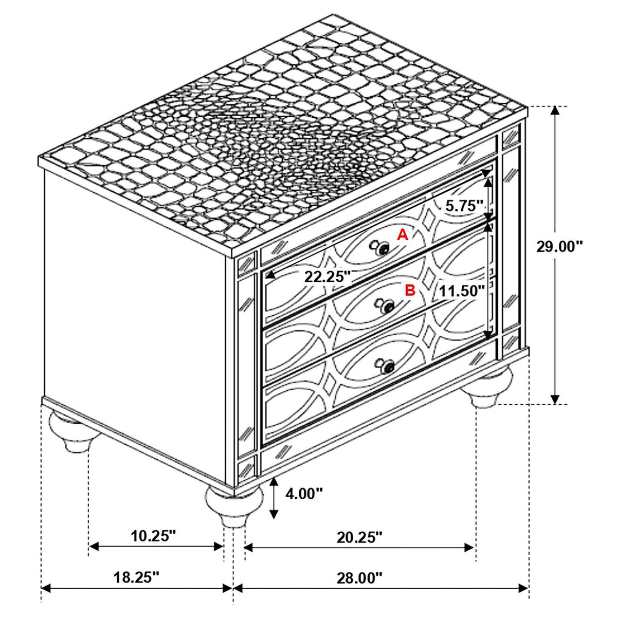 223212 Gunnison 2-drawer Nightstand Silver Metallic
