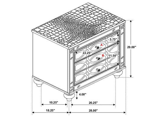 223212 Gunnison 2-drawer Nightstand Silver Metallic