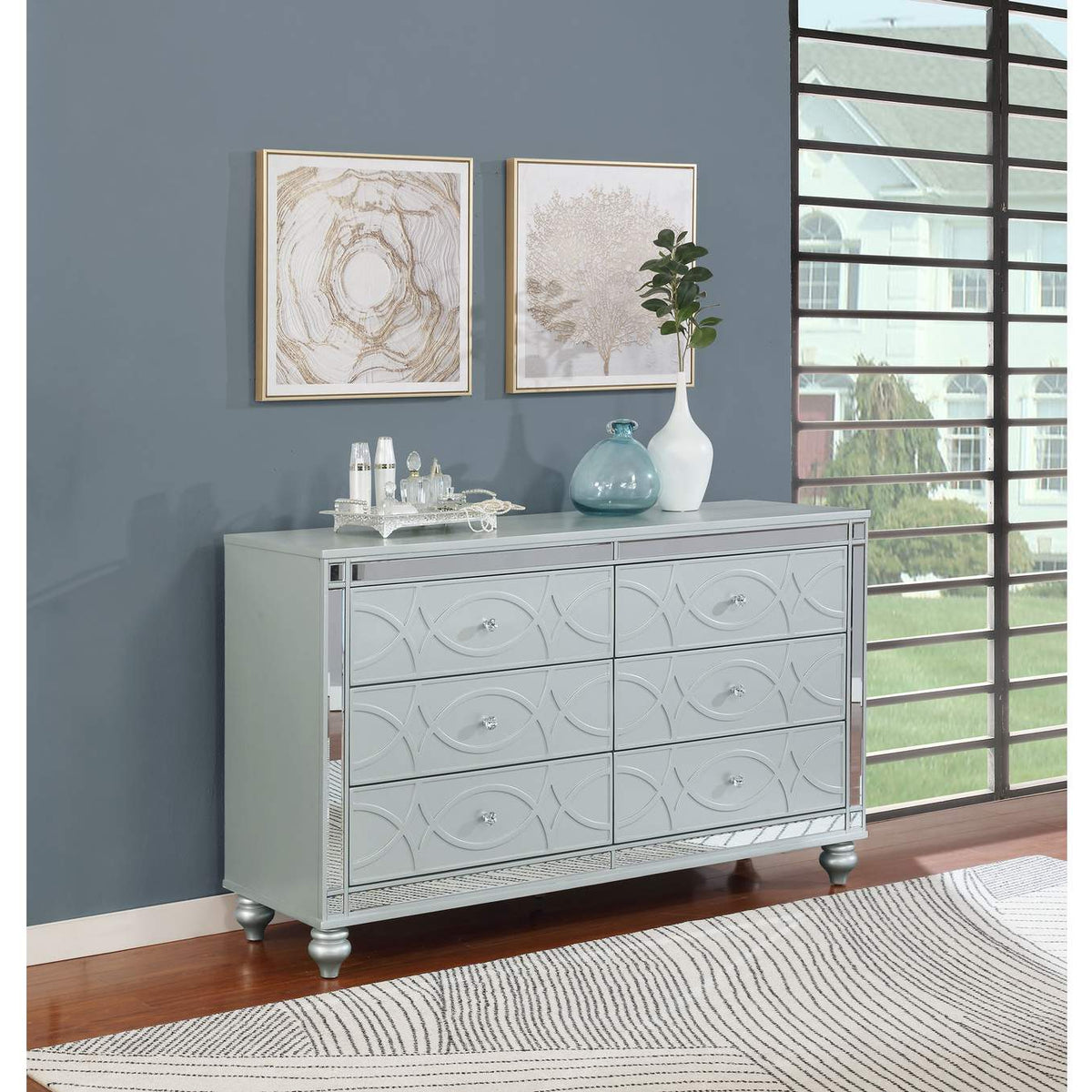 223213 Gunnison 6-drawer Dresser Silver Metallic