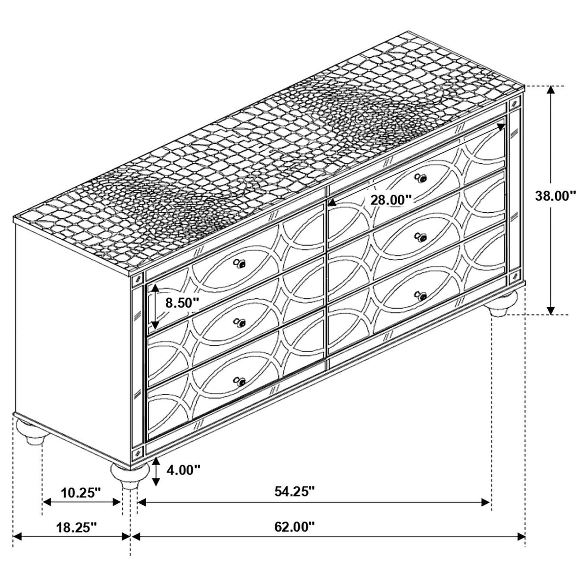 223213 Gunnison 6-drawer Dresser Silver Metallic