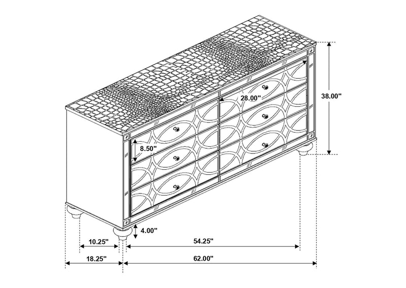223213 Gunnison 6-drawer Dresser Silver Metallic