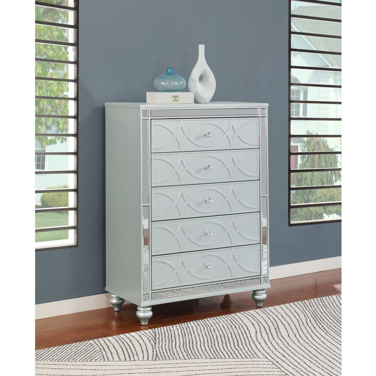 223215 Gunnison 5-drawer Bedroom Chest Silver Metallic