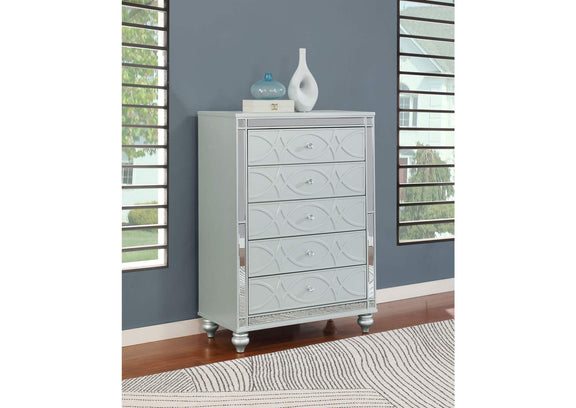223215 Gunnison 5-drawer Bedroom Chest Silver Metallic