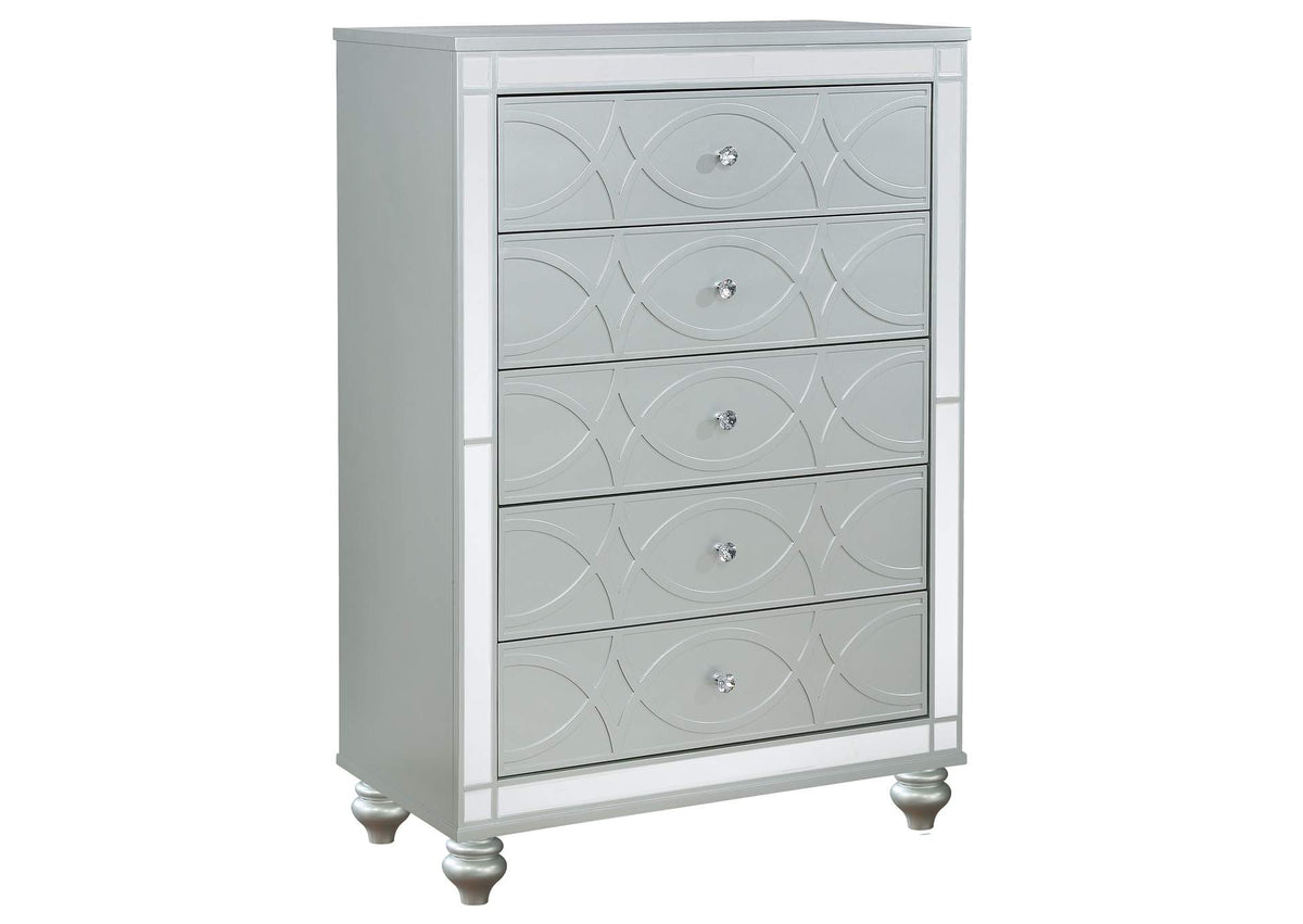 223215 Gunnison 5-drawer Bedroom Chest Silver Metallic