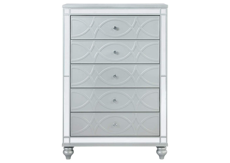 223215 Gunnison 5-drawer Bedroom Chest Silver Metallic