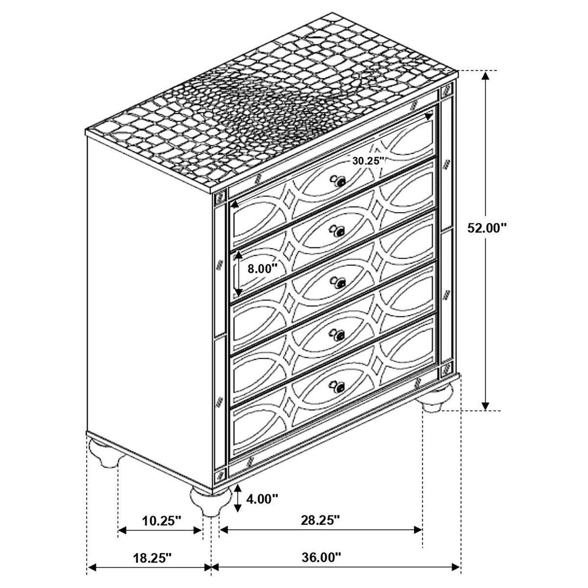 223215 Gunnison 5-drawer Bedroom Chest Silver Metallic